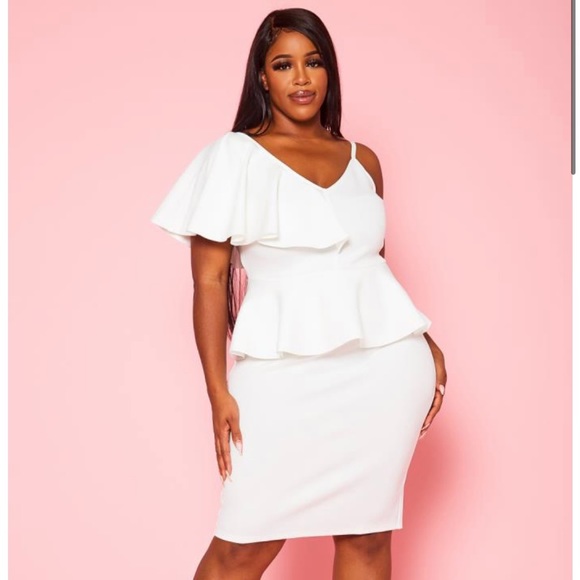 Ruffle Hem One Sleeve Mid Dress - Picture 3 of 6